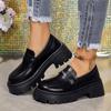 Fashion British Style Platform Loafers Women 2024 Round Toe Thick Bottom Single Shoes Woman Vintage Black Pu Leather Oxford Shoes 35-41
