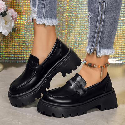 Модные женские туфли-лоферы на платформе в британском стиле 2024 года, круглые носки, толстая подошва, одинарные туфли, женские винтажные черные туфли-оксфорды из искусственной кожи 35-41