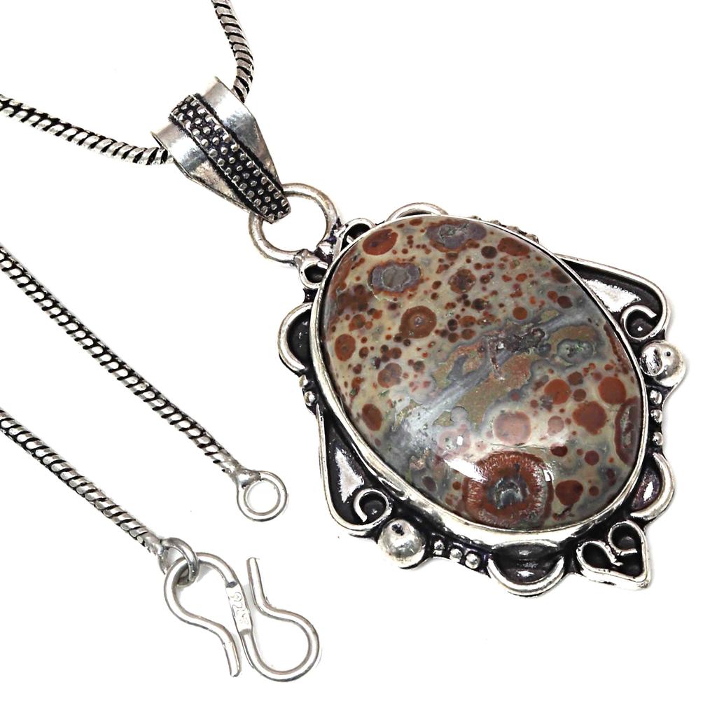 Подвеска с леопардовой кожей и драгоценным камнем Джаспер ко Дню святого Валентина, серебряное украшение 2 дюйма