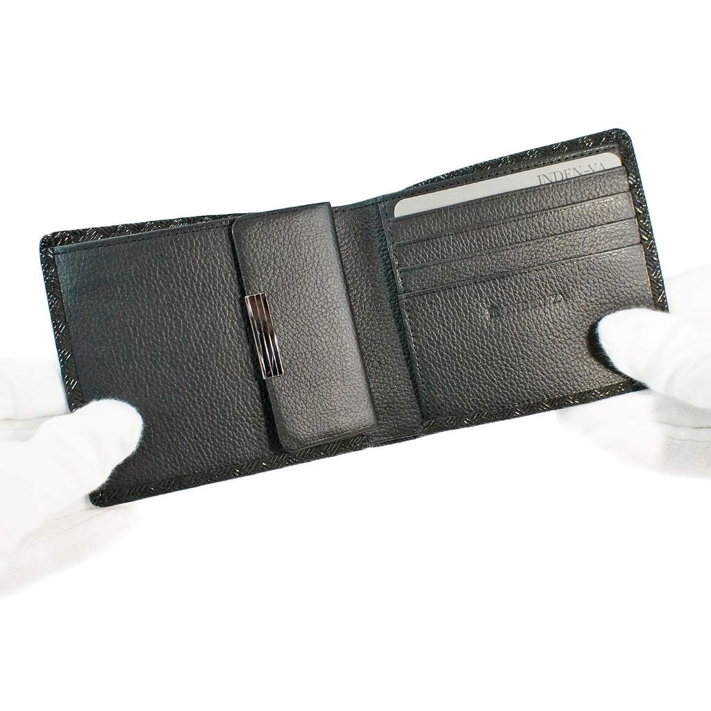 Кошелек Inden Wallet Bifold Wallet Bill C Thin Deerskin Black x Black Lacquer Ajiro Knitting Pattern [Indenya] 2003-01-158