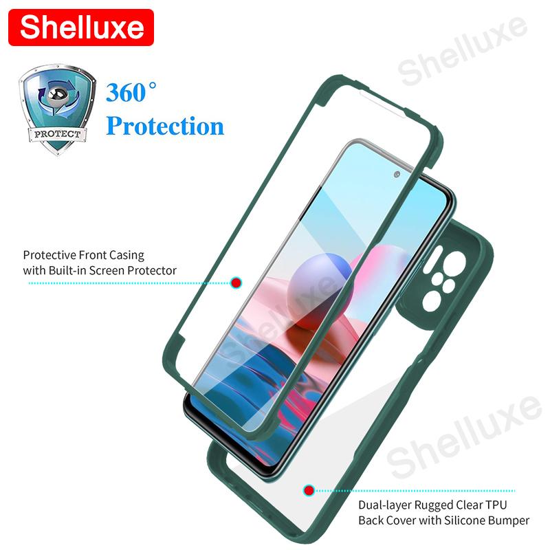 Прозрачный чехол Shelluxe 360 на весь корпус (передняя+задняя часть) для Xiaomi Redmi Note 10S 10T 10 Pro Max Note10 Note10S Силиконовая двухсторонняя крышка
