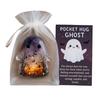 1/2/4/5Pcs Pocket Hug Ghost with Positive Card Emotional Support Ghost Token Mini Halloween Cartoon Ghost Statue Inspirational Gift