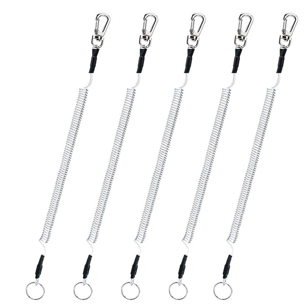 Ring Metal Carabiner Spring Elastic Rope Spiral Coiled Lanyard Safety Rope Stretch Fishing Tools