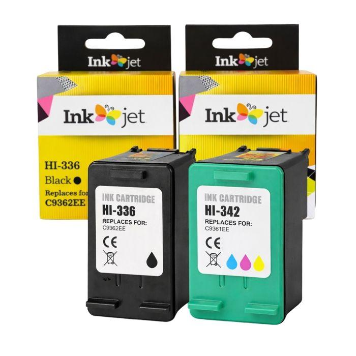 Pack 2 cartouches compatibles HP 336 & 342 - Noir + 3 couleurs pour DeskJet, OfficeJet, PhotoSmart, PSC