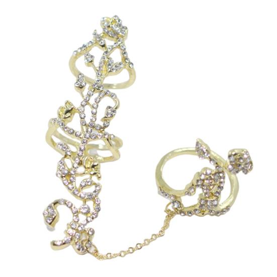 Блестящие декоративные двойные кольца на палец со стразами и розами, звенья цепи, кольца, ювелирные изделия, подарок