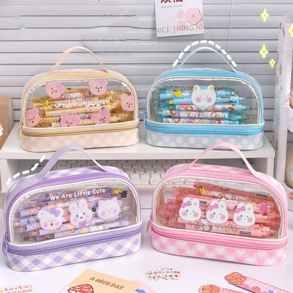 Прозрачная сумка для ручек из ПВХ, сумка для хранения ручек, милый органайзер для канцелярских принадлежностей для студентов