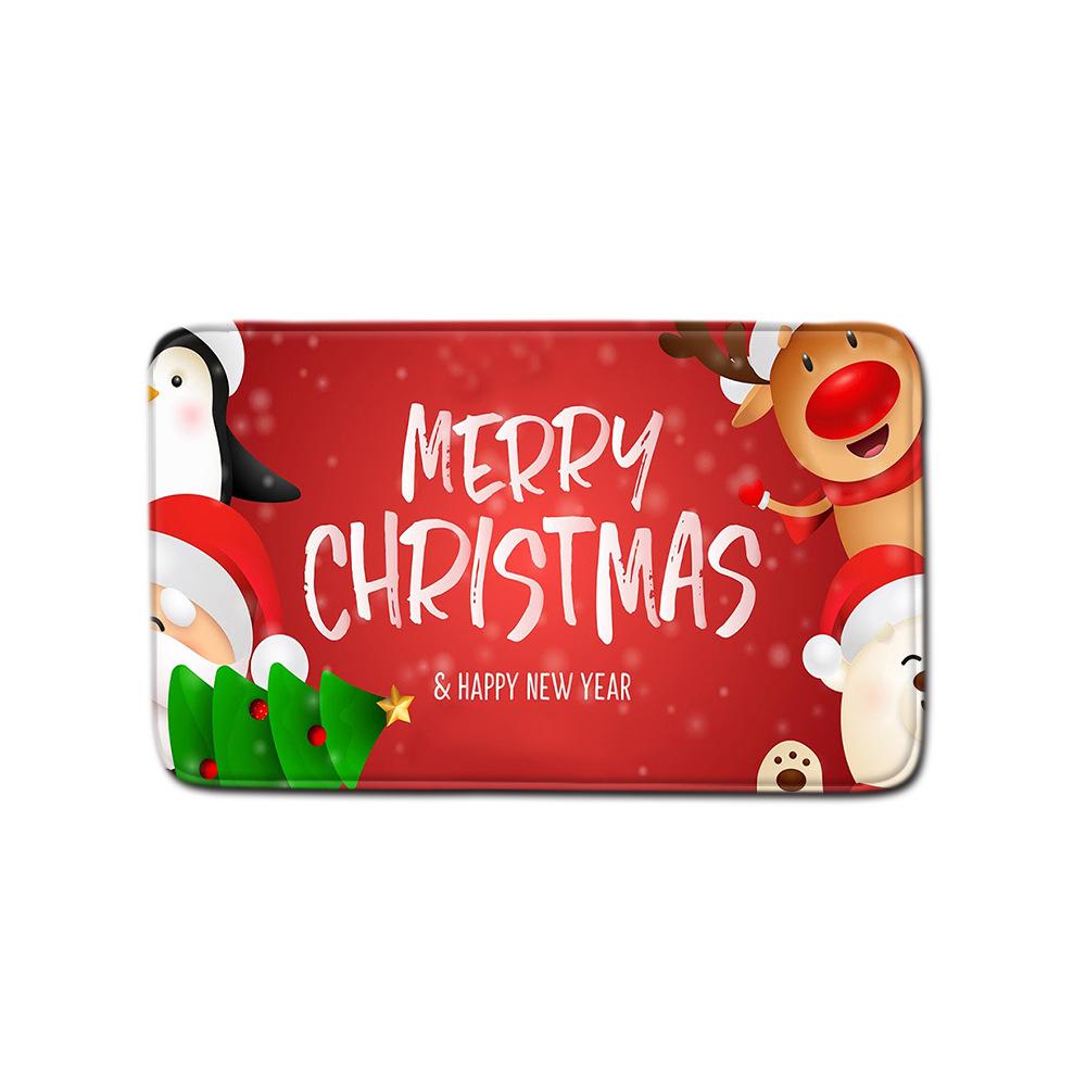 Christmas Bathroom Non-Slip Door Mat, Shower Curtain Floor Mat Combination Four-Piece Toilet Absorbent Carpet