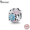 BAMOER Hollow Daisy Charm Colored Round Bead 925 Sterling Silver Charm for Bracelet Bangle Women Jewelry
