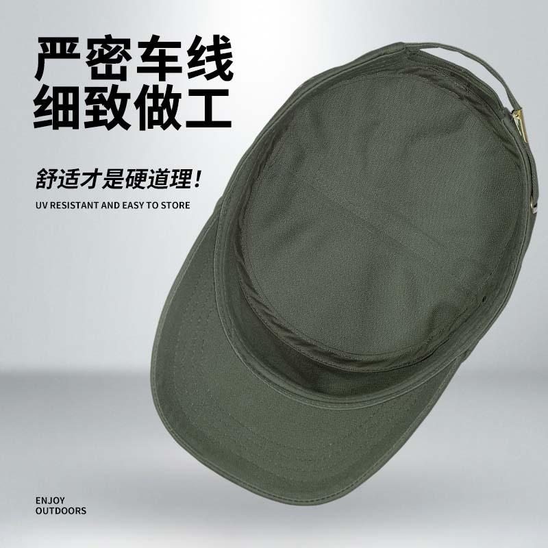 Summer Military Hat Men's Flat Top Hat Men's Hat Outdoor Sun Hat Pure Cotton Casual Cap