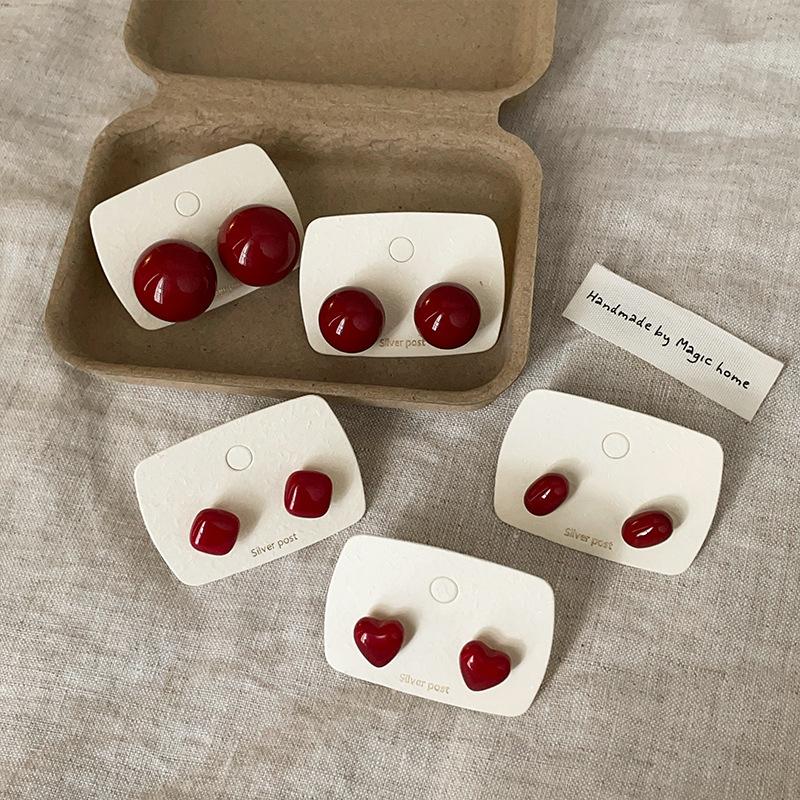 Серьги-гвоздики Ankola Red Oil Dripping Love Circle Doudou женские осенне-зимние легкие роскошные ретро универсальные серьги