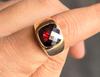 Men Women Garnet Ring, Signet Gemstone Ring, 925 Solid Silver, Copper Ring, Red Stone Ring, Cushion Shape