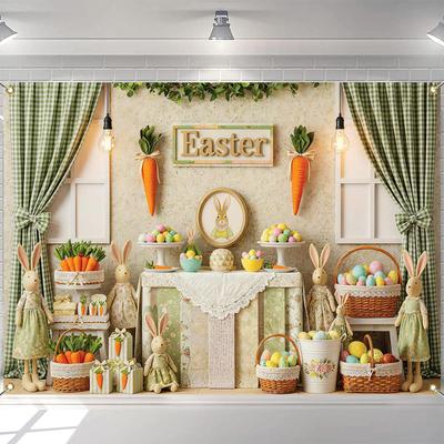 LS Cartoon Easter Backdrops Cake Smash Child Baby Photo Props Adult Kids Bunny Easter Egg Decor Photography Studio Background