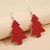 Red Leather Christmas Tree Earrings with Double-Sided Print for Women