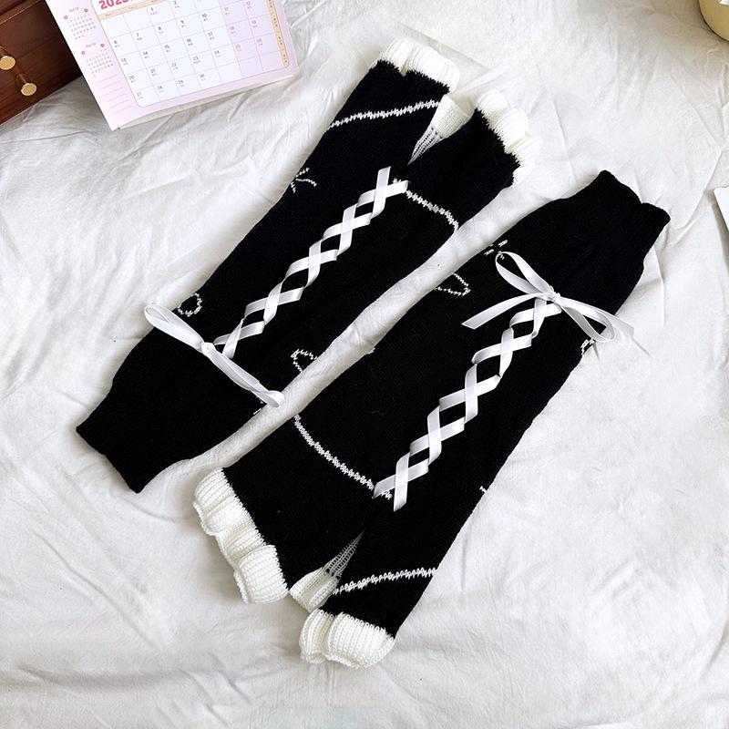 Y2K Style Ribbon Socks with Drawstrings - Lolita & JK Calf Pile Leg Covers