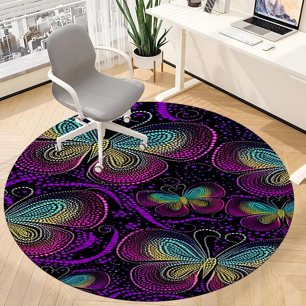 1pc Butterfly Dots Office Round Area Rug, Indoor Mat Suitable ForOffice, Under Office Chairs Bedroom Living Room Home Decor, Room Deco D098