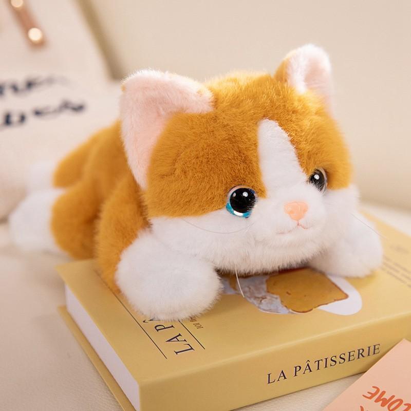 Cute Lying Cat Plush Toy Stuffed Animal, Kawaii Kitty Doll for Girls, Soft Comforting Companion for Anxiety Relief and Sleep Aid
