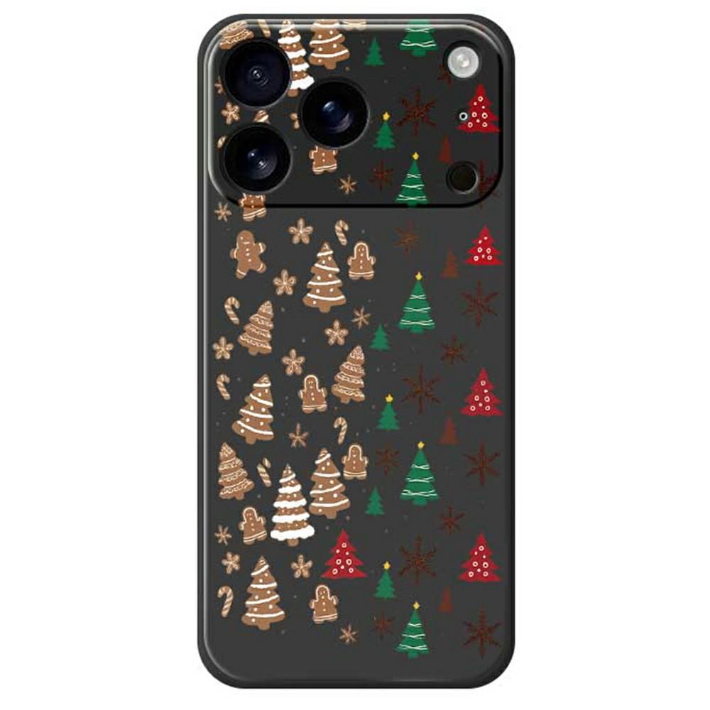 For iPhone 17 Pro Max Case Christmas Tree Gingerbread Pattern Printing Straight Edge TPU Phone Back Cover