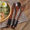 Wooden Spoon Fork Chopsticks 3PCS Japanese Long Handle Solid Wood Portable Practical Outdoor Picnic Home Cookware