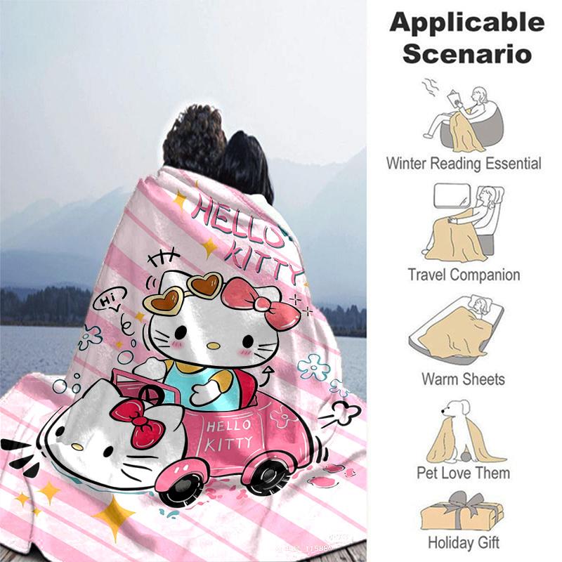 1pc Hello Kitty's Pink Adventure Soft Throw Blanket, Decorative Blanket, Living Room, Travel, Camping, Car Blankets, Beach, Office Naps, Perfect Gift