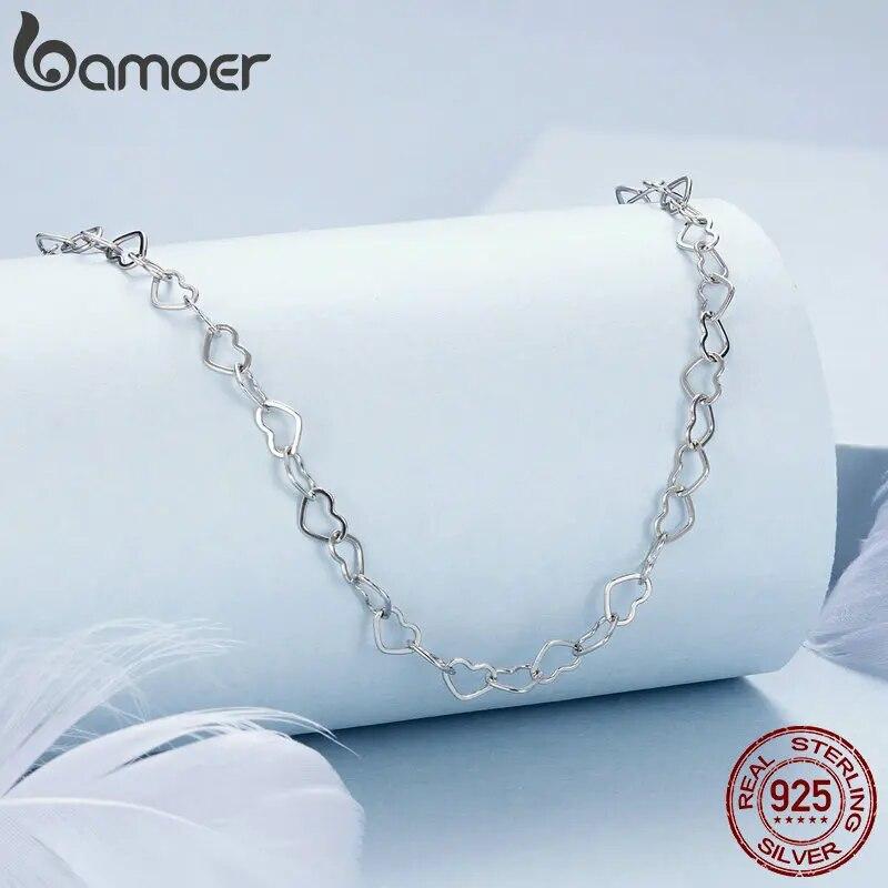 Ожерелье-цепочка BAMOER из стерлингового серебра 925 пробы с сердечком для женщин, мужчин и девочек BSA005