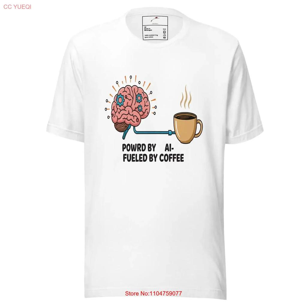 Powered by AI Fueled Coffee T Shirt vintage Washed Stylish Soft homme Slightly Stretched designer clothes Comfortable Versatile