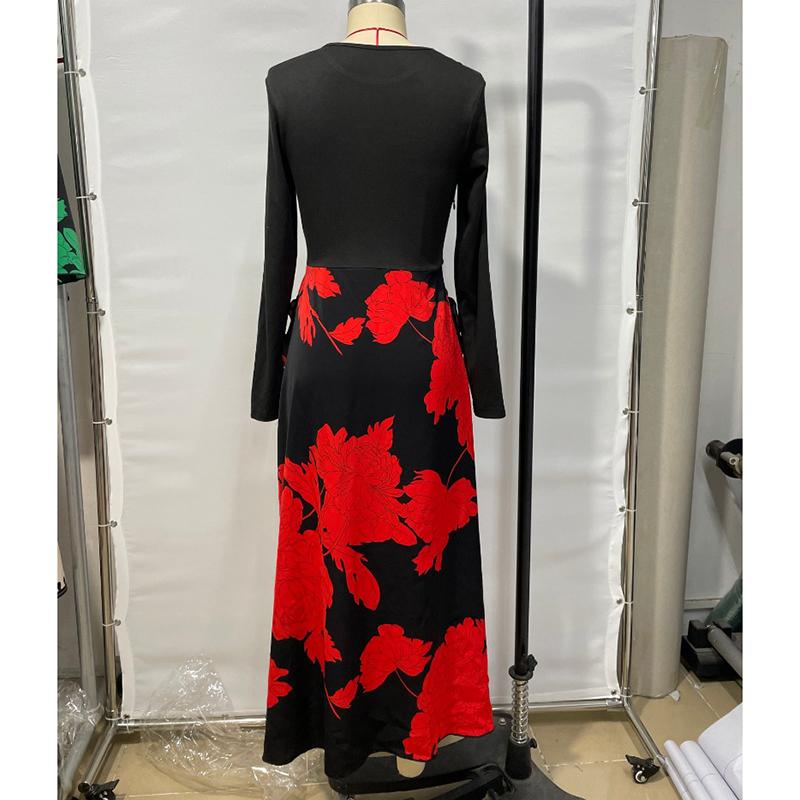 Весеннее элегантное облегающее женское повседневное платье с длинным рукавом, модное осеннее винтажное длинное платье с принтом и высокой талией, сексуальное вечернее платье А-силуэта 25943