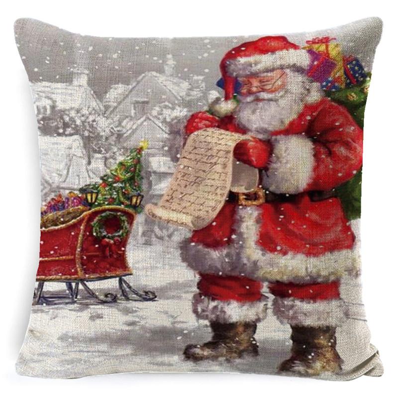 Christmas Snowman Pillowcase Living Room Decoration Linen Pillowcase New Year Santa Claus Christmas Sofa Cushion Cover