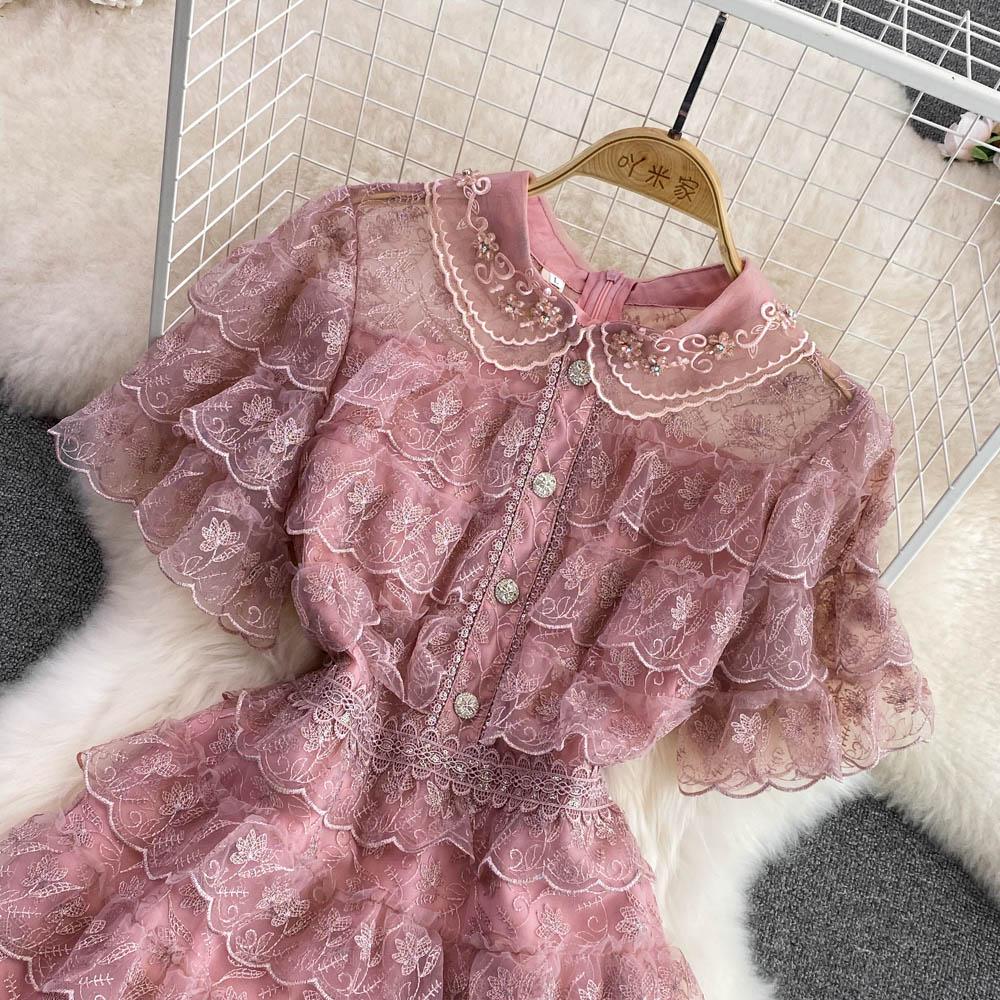 RUGOD Летнее светлое роскошное платье в дворцовом стиле в стиле ретро с кукольным воротником и высокой талией, тонкое кружевное платье трапециевидной формы, женское