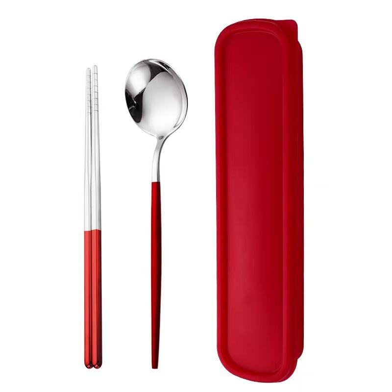 Дорожный набор столовых приборов из нержавеющей стали 410: Вилка, Ложка и Палочки в Подарочной Коробке. Идеально подходит для студентов!
