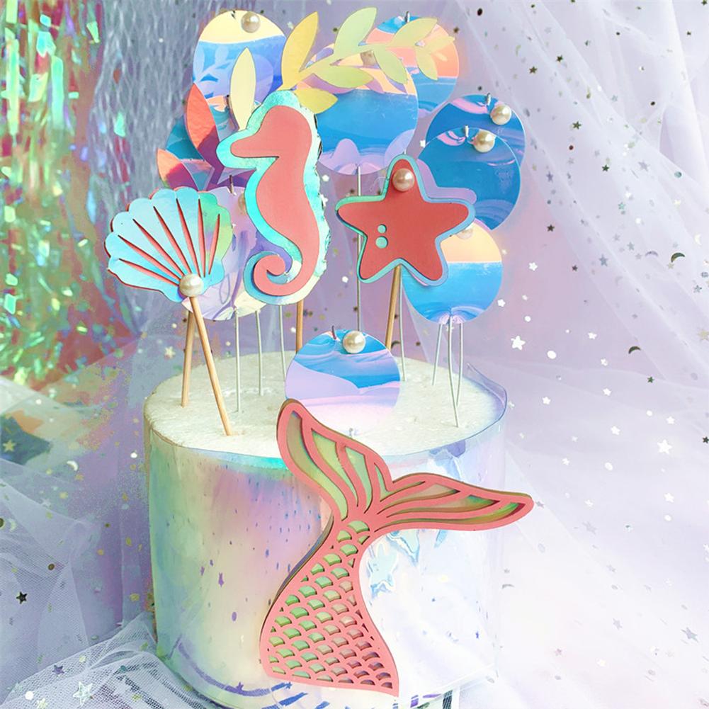Colorful Paper Cake Topper Set Beautiful Practical Ocean Style Baking Cake Decoration Card Multipurpose Dessert Ornaments