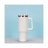 (White)Stainless Steel Water Cup Large Capacity Vacuum Straw Cup Handle Coffee Mug