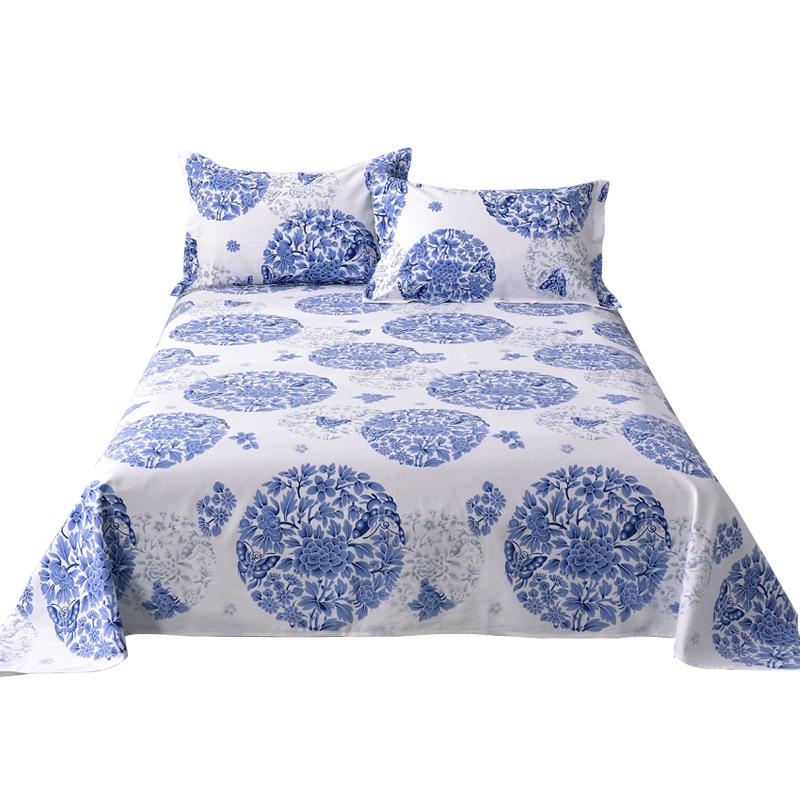 Blue and White Porcelain Canvas Bed Sheet - Single, Four Seasons