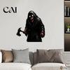 Spooky Demon Wall Stickers Halloween Reaper Sticker, Scary Black Robed with Ax Decal, Waterproof PVC Window Decals Art Decor for Home