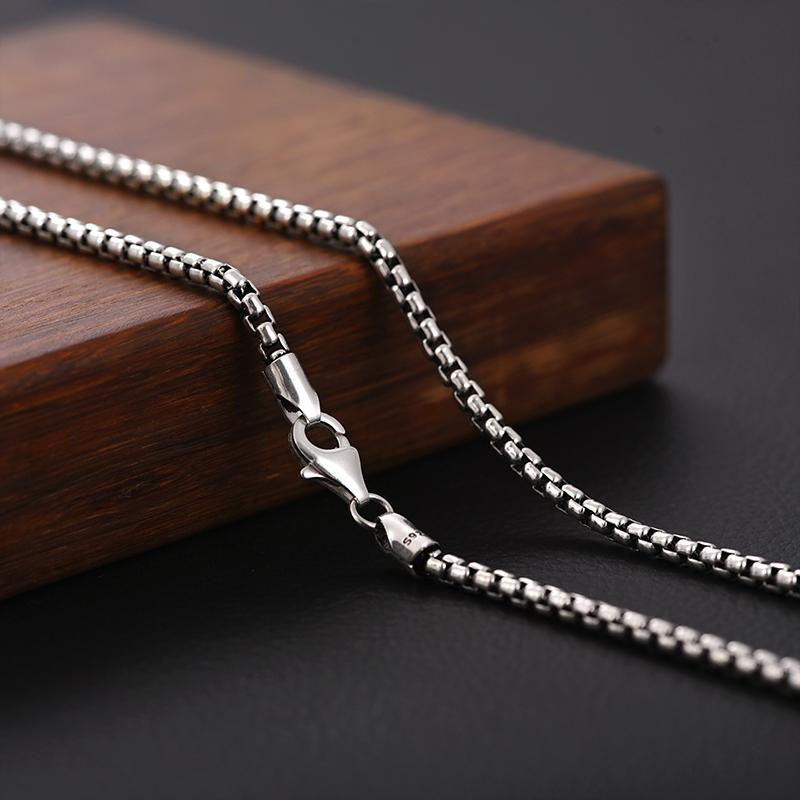 3mm Wide Box Necklace Pendant Pure 925 Sterling Silver Men Women Chain Statement Necklace Jewelry 925 Silver Chain for Women