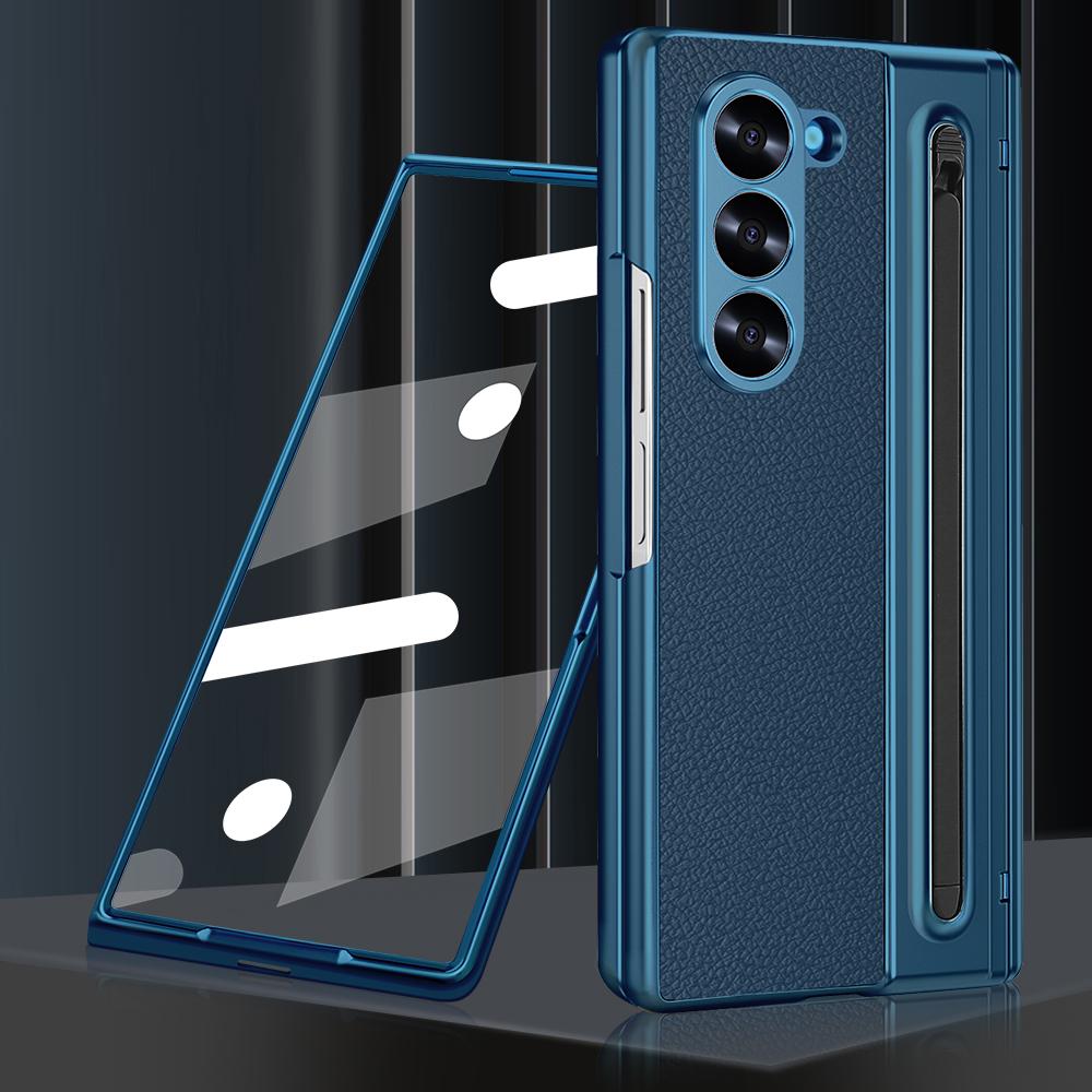 Гальванизированный Чехол-Петля для Телефона Samsung Galaxy Z Fold 6 5 4 5G Fold6 Стекло Экрана Стилус Всесторонний Держатель для Стилуса Чехол