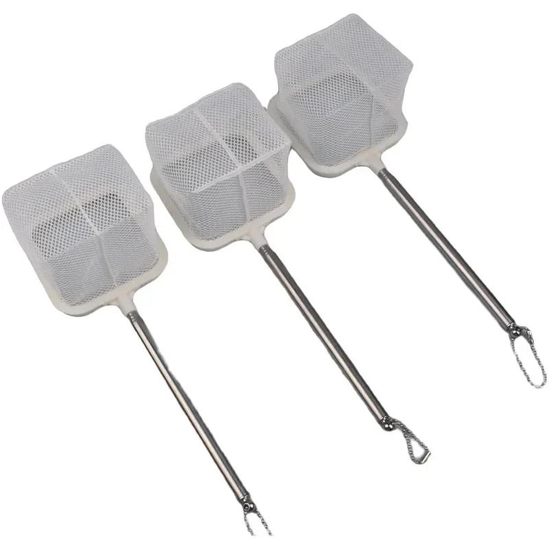 3D сачок для аквариума квадратный и круглый с присоской телескопическая ручка из нержавеющей стали для ловли рыбы креветок аквариум