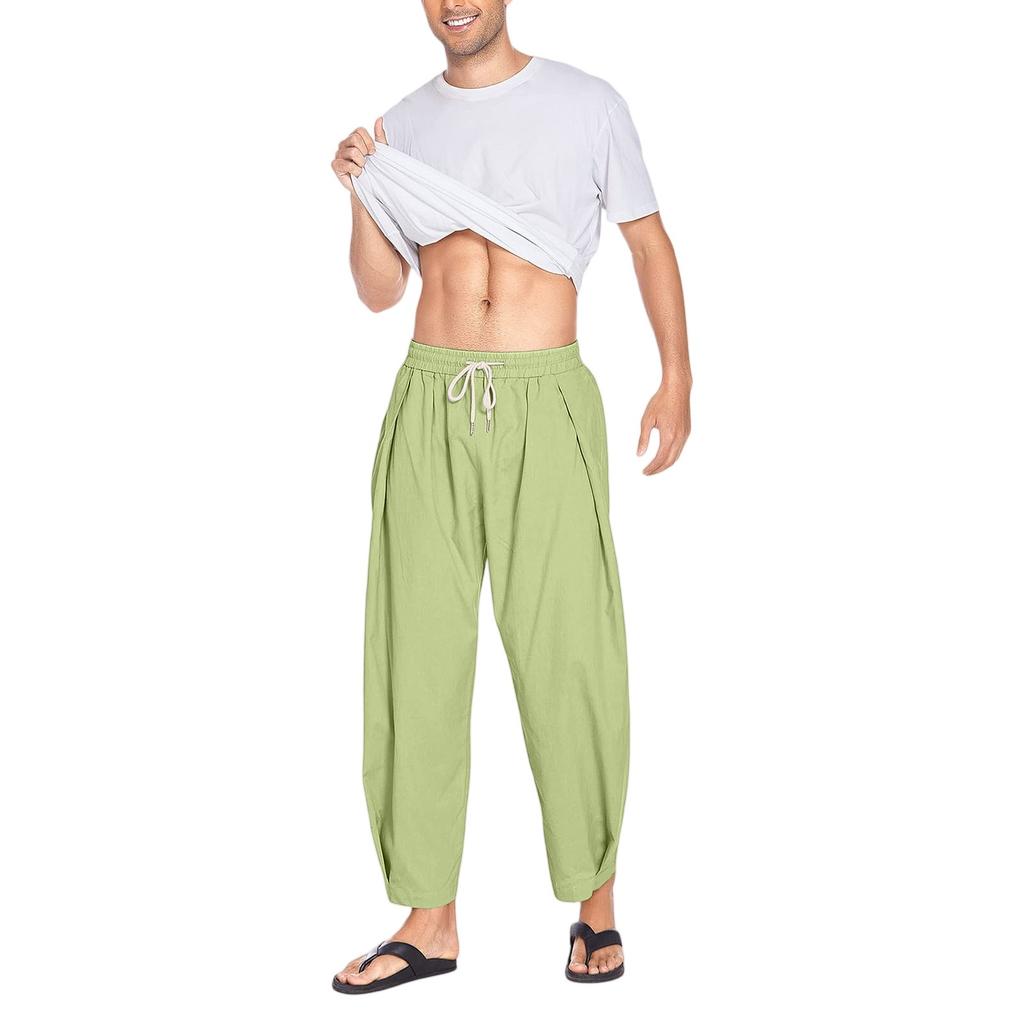 Мужские брюки Harlem с хлопковым и пеньковым шнурком, свободные, повседневные, с карманом на поясе