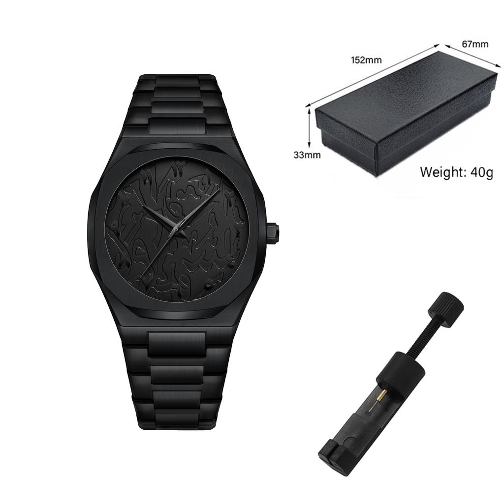 Modern Minimalist Personality Creative All Black Men Watch Arabic Digital Sports Leisure Alloy Men's Watch Unique Design Watch