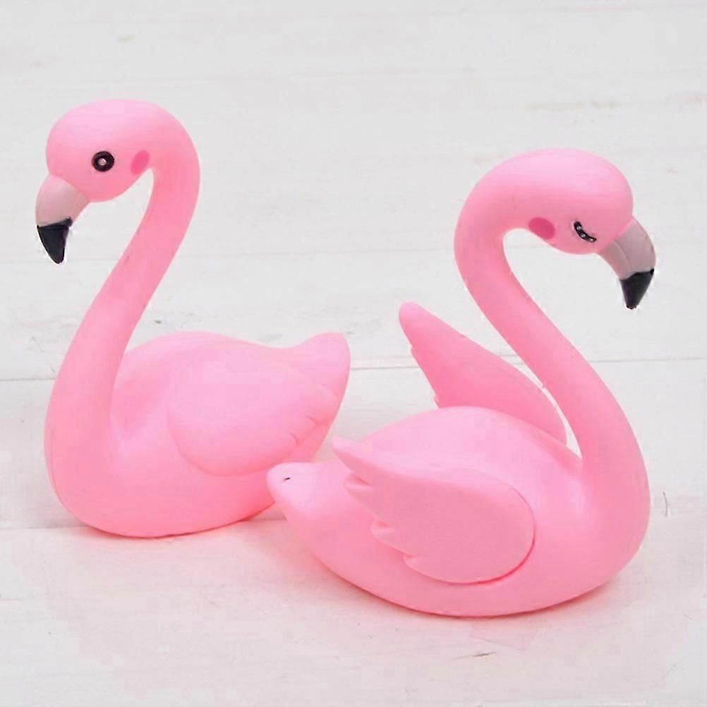 Cartoon Mini Flamingo Figurines for Room Decor, Plastic Cute Flamingo Statues, Set of 4 Small Animal Models 12x10x2cm