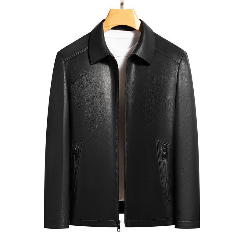 Весна и осень, новая мужская кожаная куртка из овчины, деловая куртка для папы среднего возраста из мягкой кожи с лацканами