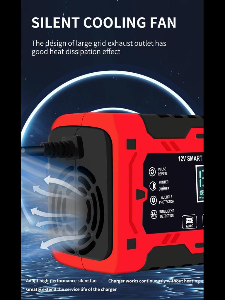 12 В интеллектуальное импульсное зарядное устройство для ремонта аккумуляторов мотоциклов, яхт и автомобилей