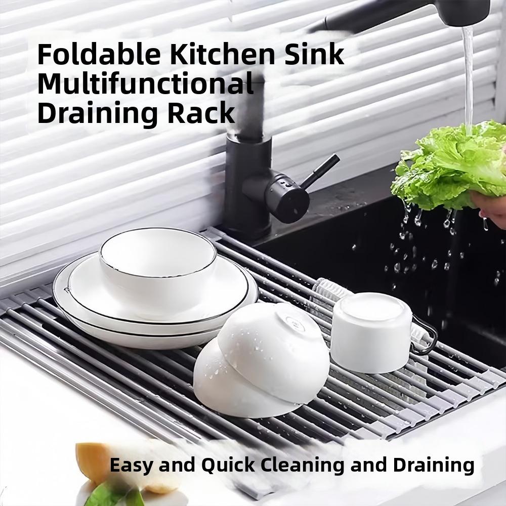 Space Saving Sink Drain Rack Multi-Functional Drain Pad Kitchen Sink Organizer Dishwashing Sink