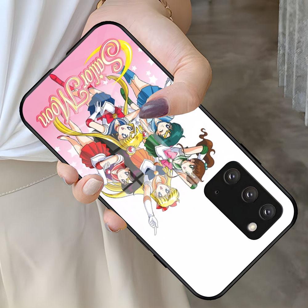 Чехол для телефона с аниме-персонажами S-Sailor M-Moon для Samsung S25 S24 FE S23 S22 S21 Plus S20 Ultra Note20Ultra Черная стеклянная крышка