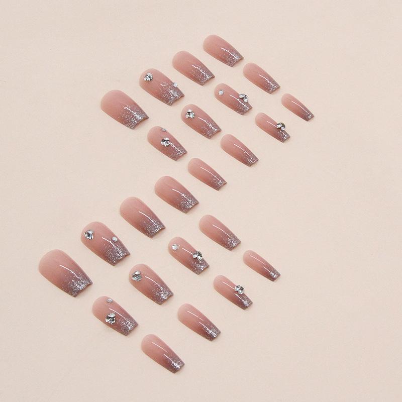 24 шт. Короткие балетные простые блестящие накладные ногти с бриллиантовым узором для ногтей, милые накладные ногти в стиле Ins