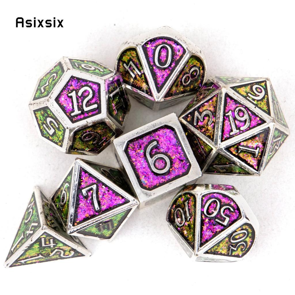 7 шт. красочные стандартные металлические кубики, набор твердых металлических многогранных кубиков, подходящий для ролевой игры, настольной игры, карточной игры