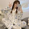 Korean Women Pajamas Sets Spring Autumn Blue Apple Print Pijamas Female Pyjamas Kawaii Home Suit Long Sleeves Sleepwear