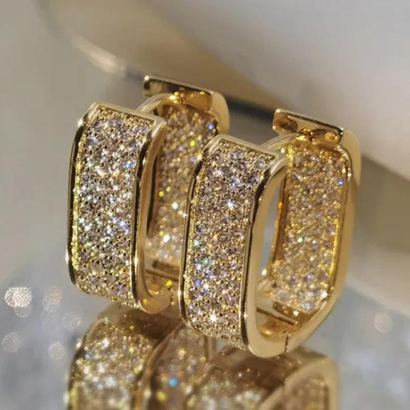 Luxury Fashion Paved Cubic Zirconia Hoop Earrings for Women Gold Color Bride Accessories Wedding Earring Valentine's Day Gift Jewelry