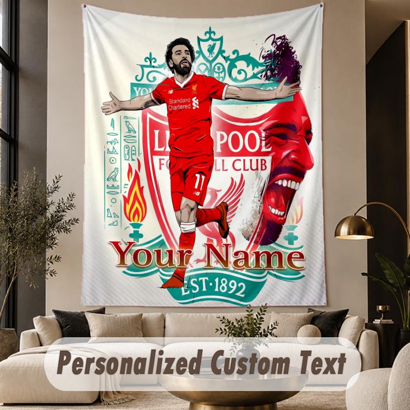 Custom Text Tapestry Mohamed Salah Print Wall Tapestry Indoor Living Room Wall Decor