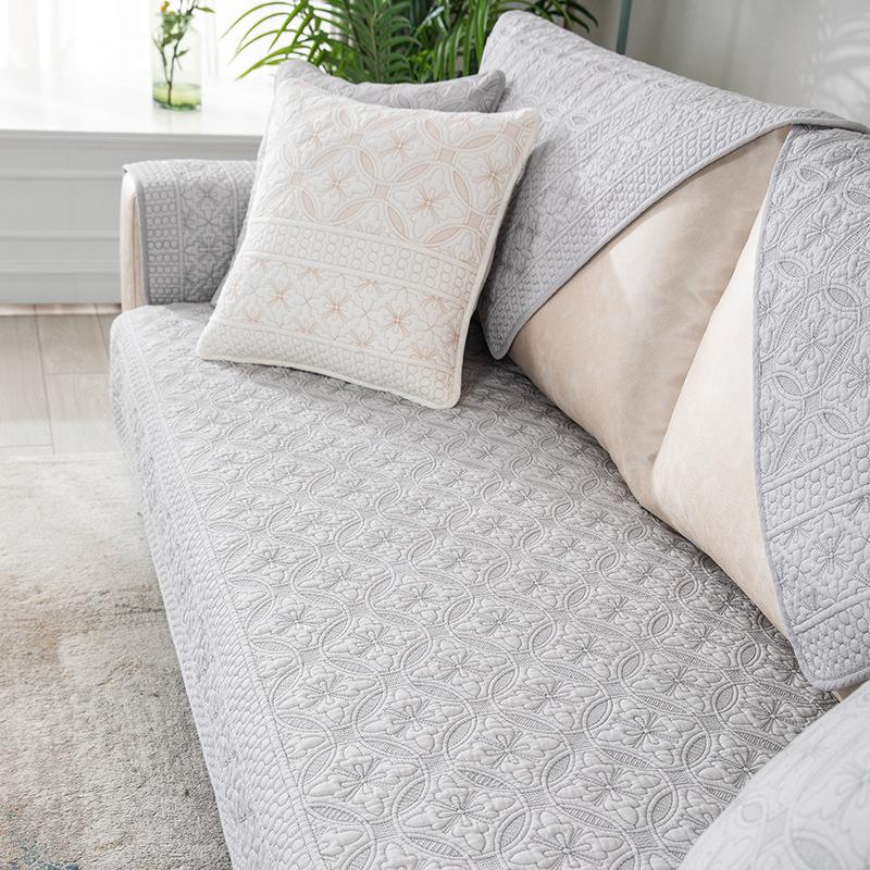 White Pure Cotton Sofa Cushion Case, Pastoral Washed Sofa Cover Towel, Modern Minimalist Cover, Non-Slip, Four Seasons