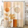 Modern Bathroom Shower Curtain Geometric Floral Design In Beige, Orange White For Home Decor Easy Install With Hook Rings Perfec